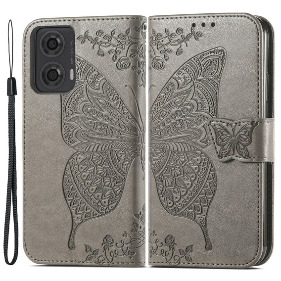 Flip case for Motorola Moto G24 / G24 Power / G04, Butterfly, grey