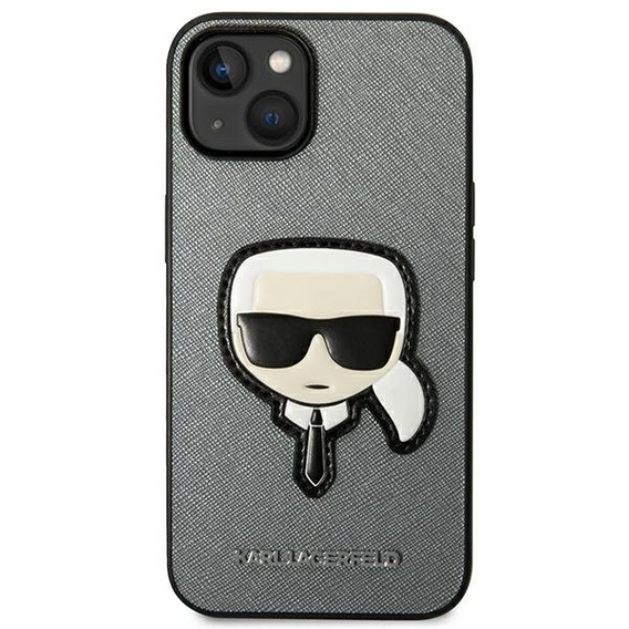 Karl Lagerfeld Case for iPhone 14, Saffiano Karl's Head Patch, silver