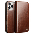 QIALINO Genuine Cow Leather flip case for iPhone 17 Pro, brown