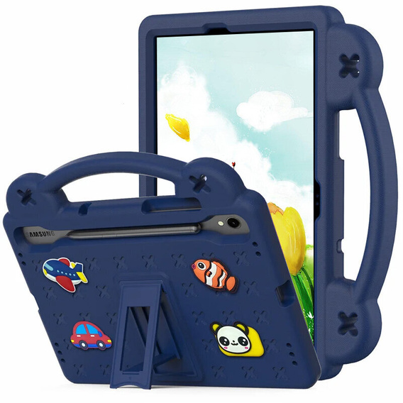 Children's case for Samsung Galaxy Tab S10 Lite / S10 FE / S9 FE, Cute Patterns, with stand, dark blue