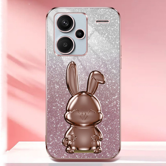 Case for Xiaomi Redmi Note 13 Pro+, Glitter Rabbit, with slide-out stand, pink