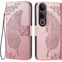 Flip case for Vivo V50 Lite 4G / 5G, Butterfly, pink rose gold