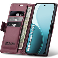 Case for Oppo Reno 14 F / 14 FS, ERBORD Glossy Litchi, wallet with flap, red