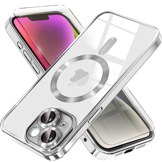 Case for iPhone 14 Plus, Electro MagSafe, silver + Screen Glass