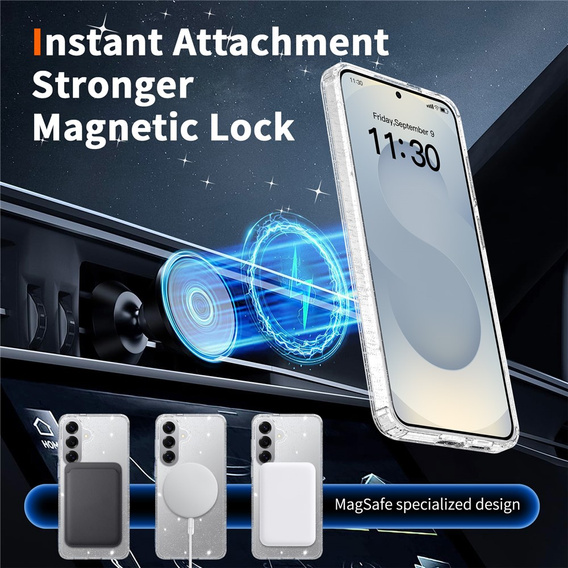 Glitter case, for MagSafe for Samsung Galaxy S26 Plus, transparent