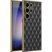 Case for Samsung Galaxy S24 Ultra, Leather Rhombus, black