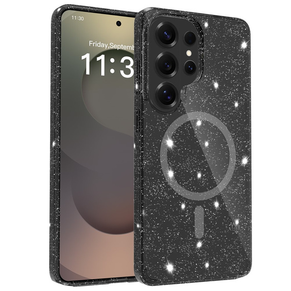 Glitter case, for MagSafe for Samsung Galaxy S26 Ultra, transparent/black