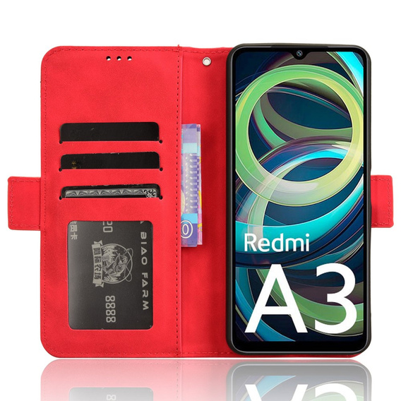 Flip case for Xiaomi Redmi A3, Card Slot, red