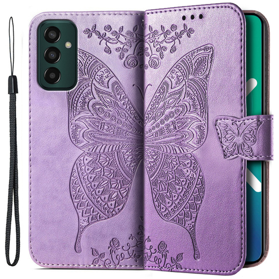Flip case for Samsung Galaxy M13, Butterfly, purple