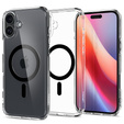 Spigen MagSafe Case for iPhone 16 Plus, Ultra Hybrid, transparent / black + 9H Tempered Glass