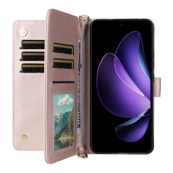 Crossbody Leather Wallet flip case for Oppo Reno 13F 5G, pink