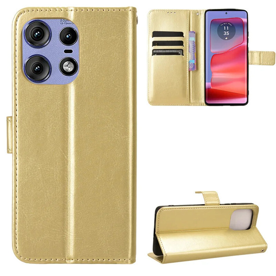 Flip case for Motorola Edge 50 Pro, Crazy Horse Wallet, gold