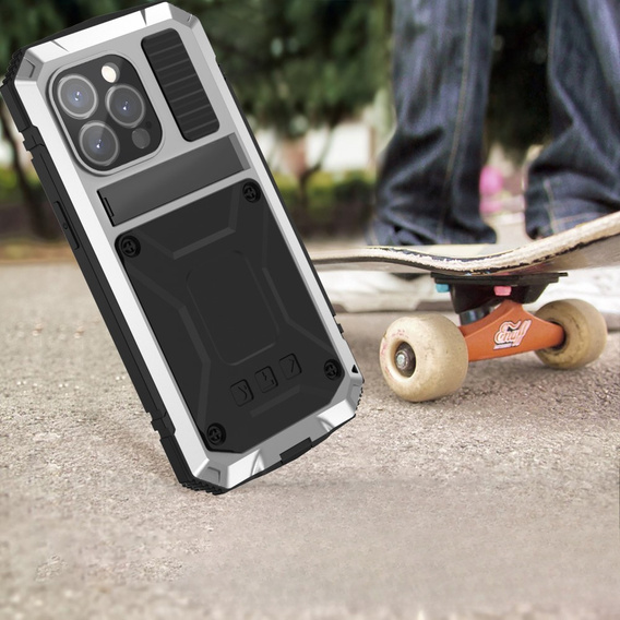 Case for iPhone 15 Pro Max, R-JUST, armoured, silver / black