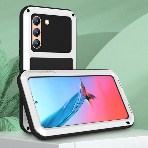Love Mei Case for Samsung Galaxy S22, armored with glass, white