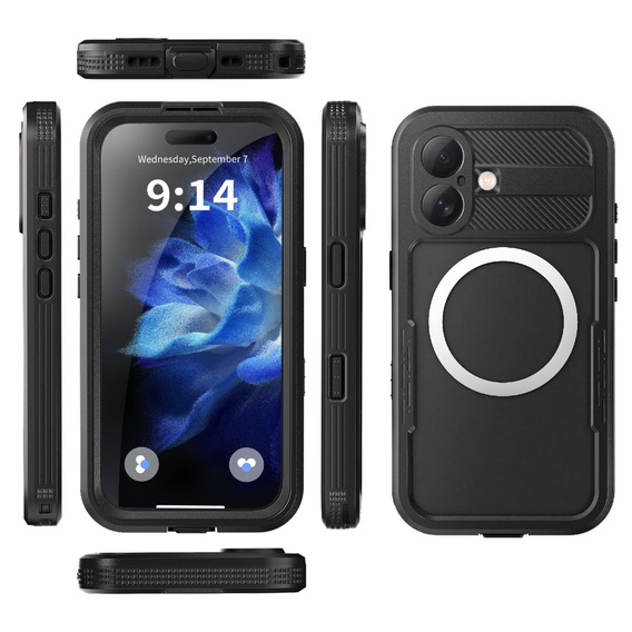 IP68 Waterproof Case for iPhone 16, SHELLBOX MagSafe, black