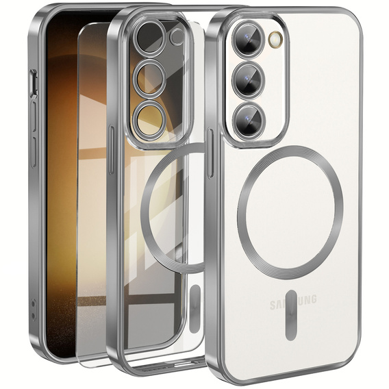 Case for Samsung Galaxy S23 Plus, Electro MagSafe, silver + Screen Glass