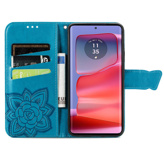 Flip case for Motorola Edge 50 Ultra, Butterfly, blue