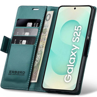 Case for Samsung Galaxy S25, ERBORD Glossy Litchi, wallet with flap, green