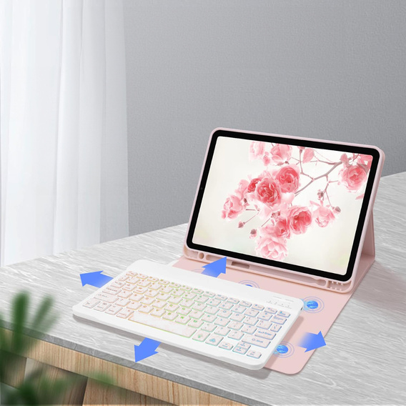 Case with illuminated bluetooth keyboard for iPad 10.9 2022 (10 gen.), pink