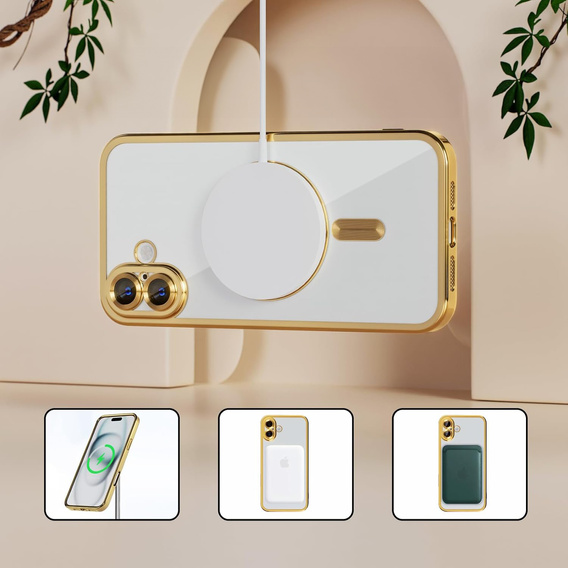 Case for iPhone 16, Electro MagSafe, gold + Screen Glass