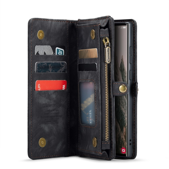 CASEME case for Samsung Galaxy S25 Ultra, Retro Leather Wallet, with strap, black