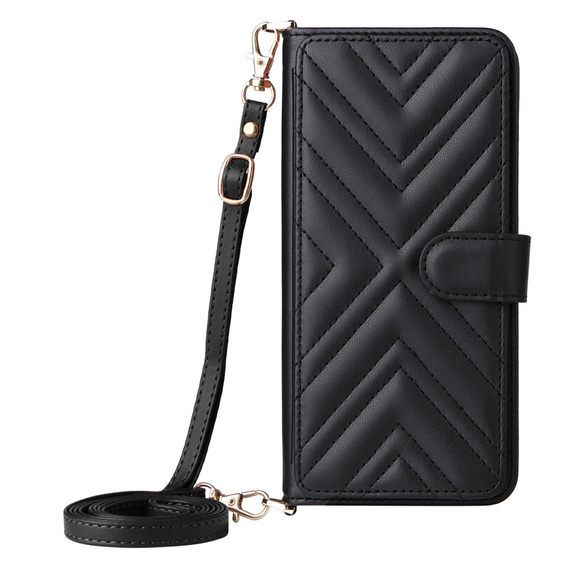 Crossbody Leather Wallet flip case for Samsung Galaxy S25 Edge, black