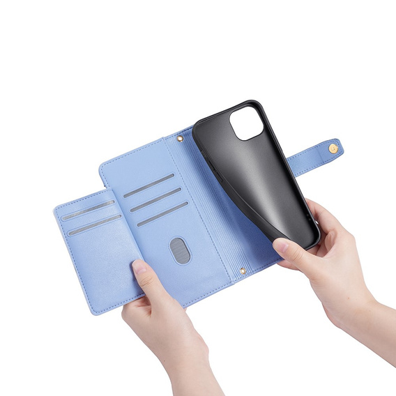 Flip case for iPhone 15, Wallet Zipper Pocket, blue