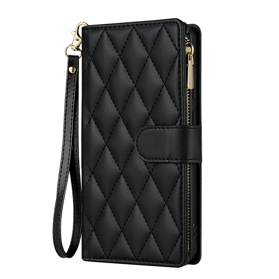 Flip case for Samsung Galaxy S25 Edge, Rhombus Crossbody Leather, black