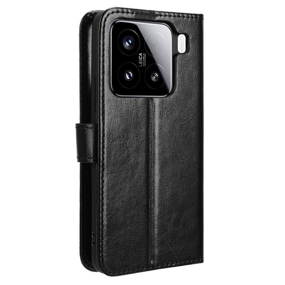 Flip case for Xiaomi 15, Crazy Horse Wallet, black