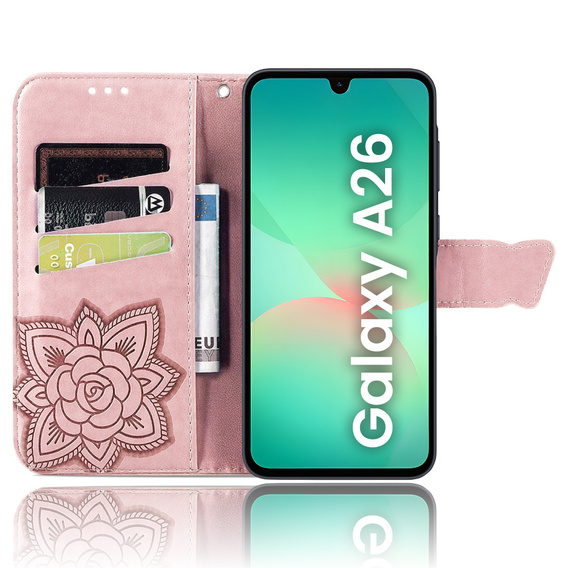 Flip case for Samsung Galaxy A26, Butterfly, pink rose gold