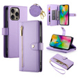 Flip case for iPhone 16 Pro Max, Wallet Zipper Pocket, purple