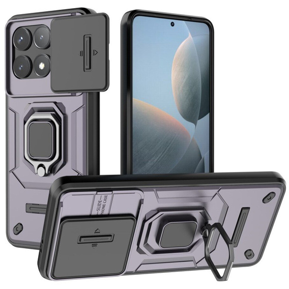 Case for Xiaomi Poco F6 Pro, KickStand Camera Lens, purple