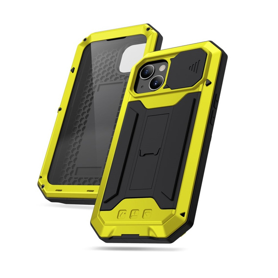 Case for iPhone 13 Mini, R-JUST CamShield Slide, armoured, yellow / black