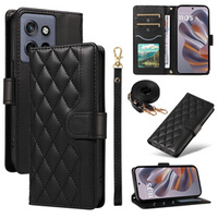 Flip case for Motorola Edge 50 Neo / Motorola ThinkPhone 25, Rhombus Crossbody Leather, black