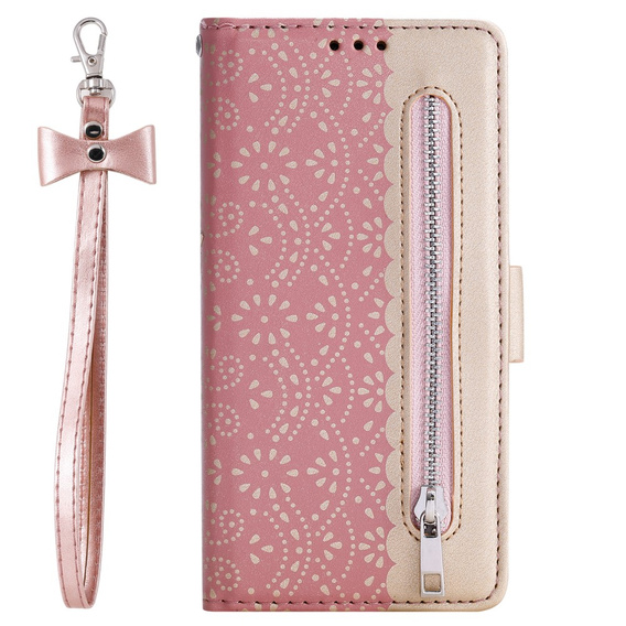 Flip case for Samsung Galaxy A35 5G, Wallet Pocket Zipper Lace, pink