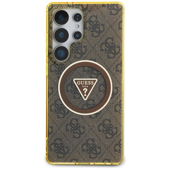 GUESS Magnetic IML Metal Glitter 4G Circle Triangle case for Samsung Galaxy S25 Ultra
