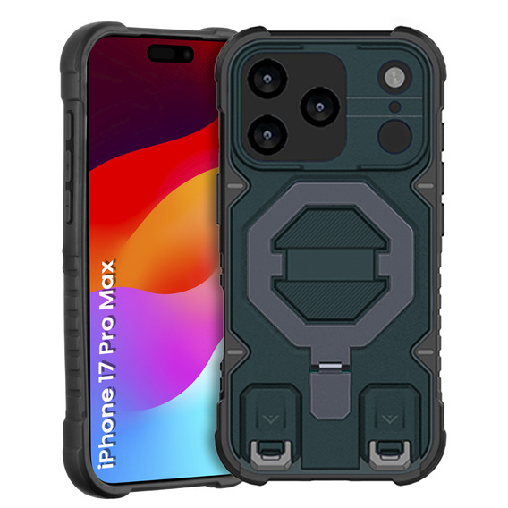 Case for iPhone 17 Pro Max, for MagSafe, armoured with stand, blue