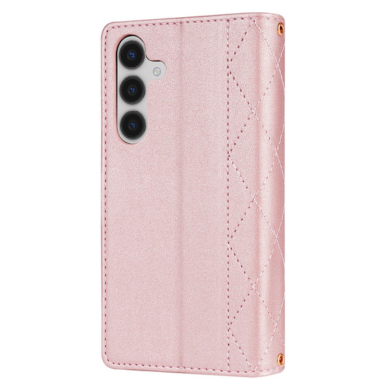 Flip case for Samsung Galaxy A56 5G, Rhombus Crossbody Leather, pink rose gold