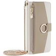 Flip case for iPhone 15 Pro Max, Wallet Zipper Pocket, with mirror, white