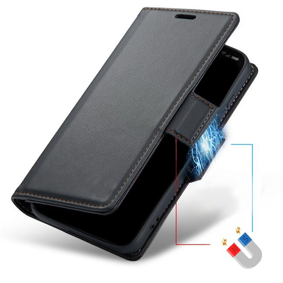 Case for Samsung Galaxy A26, ERBORD Glossy Litchi, wallet with flap, black