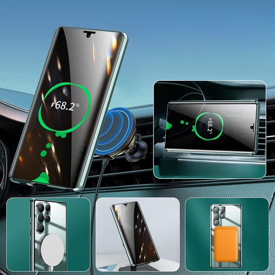 Magnetic Dual Glass MagSafe case for Samsung Galaxy S22 Ultra, green