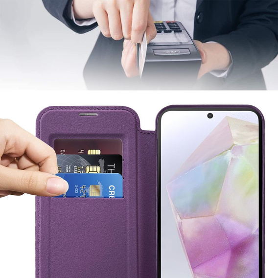 Flip case for Samsung Galaxy A56, RFID Wallet MagSafe CamShield, purple