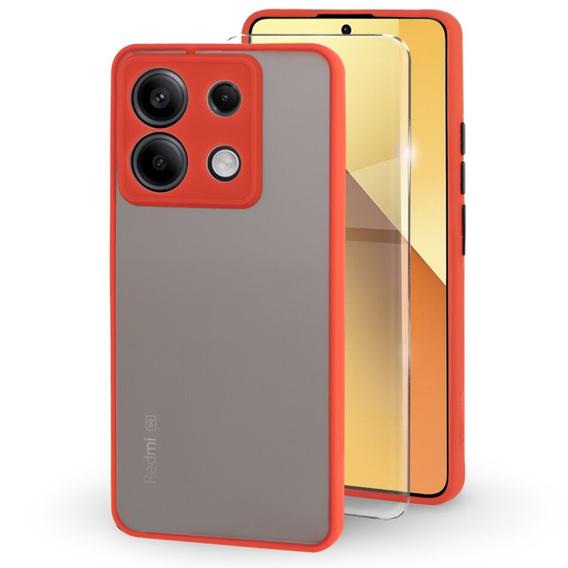 Silicone case for Xiaomi Redmi Note 13 5G, with camera protection, transparent / red + Tempered Glass 9H