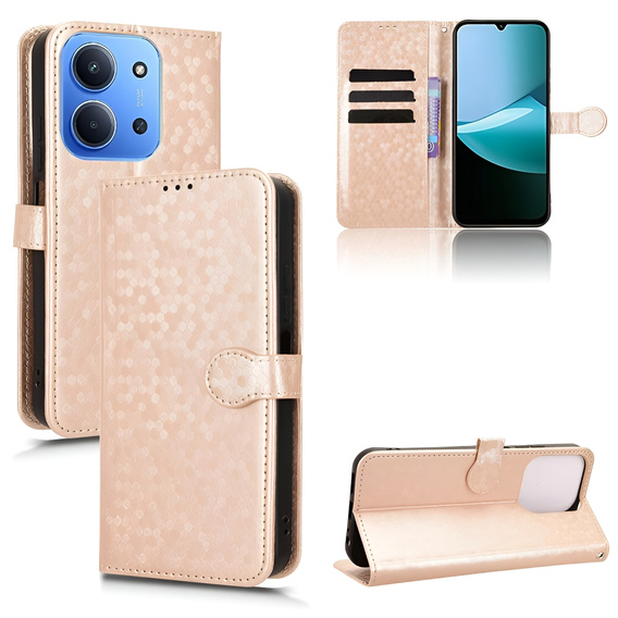 Flip case for Xiaomi Redmi 15C 4G/LTE, Wallet Rhombus, gold