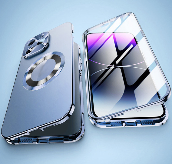 Case for iPhone 13 Pro Max, Dual Glass, for Magsafe, blue