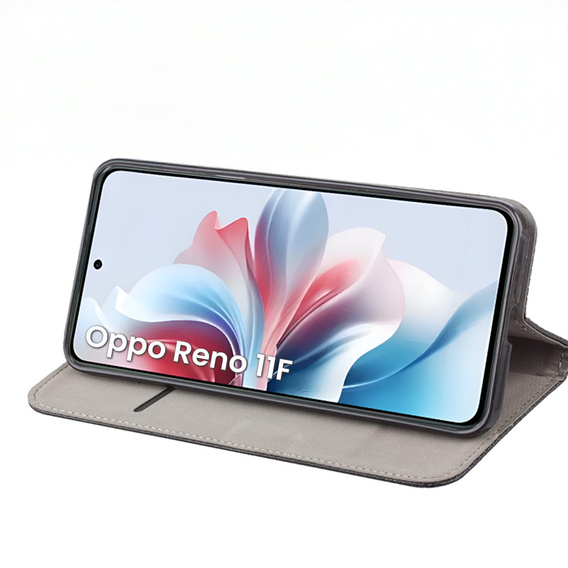 Flip case for Oppo Reno 11F 5G, Smart Magnetic, dark blue + 9H glass