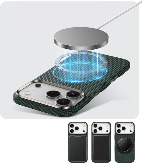 BENKS Kevlar case for iPhone 17 Pro Max, Magnetic Armour Tint 1000D 0070, for MagSafe, active button – green