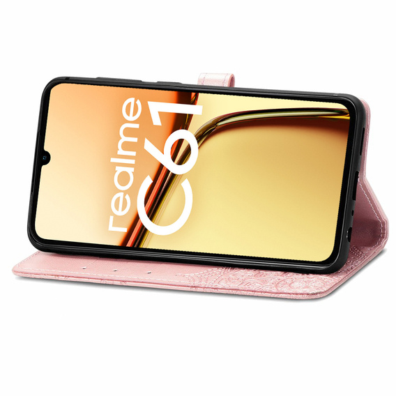 Flip case for Realme C61, Mandala, pink rose gold