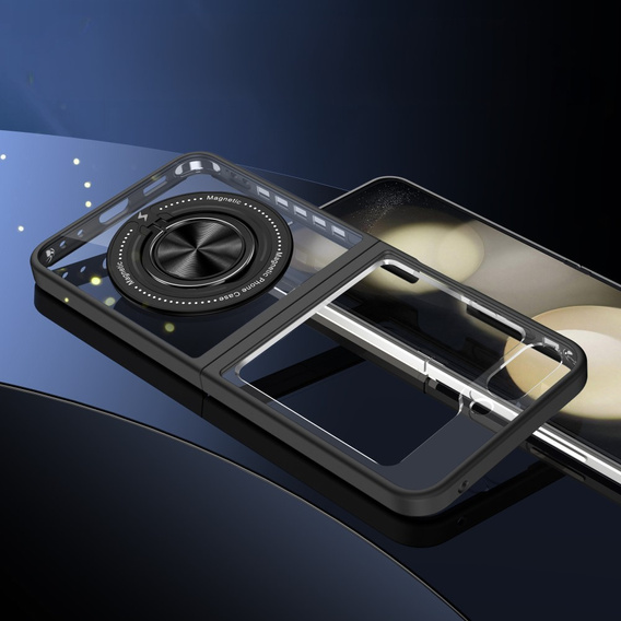 Case for Samsung Galaxy Z Flip7 FE / Z Flip6, Corners Dropproof, for MagSafe, transparent / black