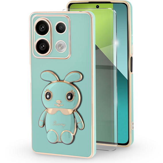 Case for Xiaomi Redmi Note 13 Pro 5G, Rabbit, green + 9H Tempered Glass